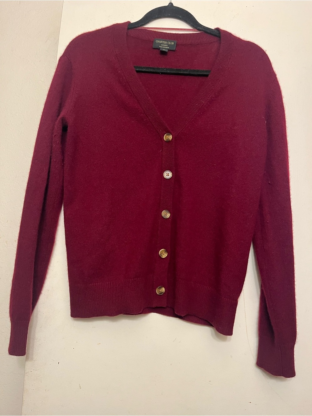 Charter Club Cashmere Women's Button-Front V-Neck Cardigan - Wine